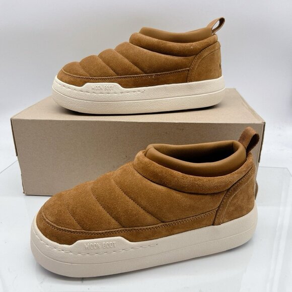 Moon Boot Park Soft Suede Slip On logo-print Sneakers Womens US 7 COGNAC - Picture 4 of 14